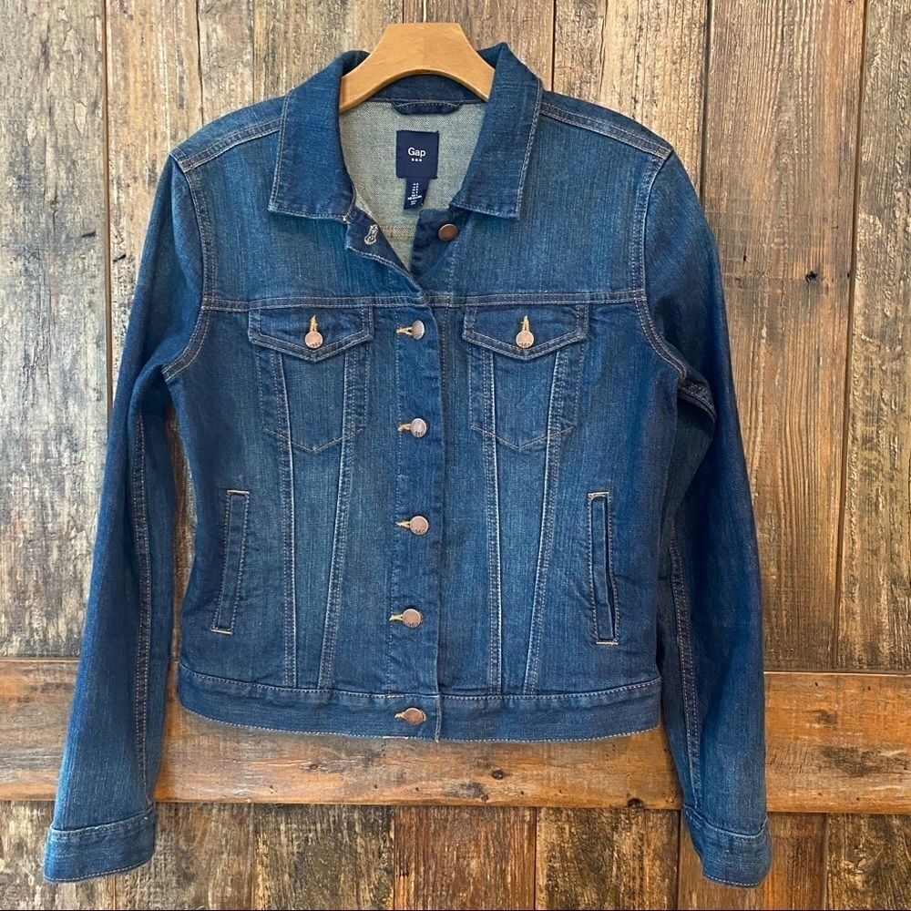 GAP Sz S Classic Blue Denim Copper Buttons Western Rustic Cowboy Jacket - Picture 3 of 7